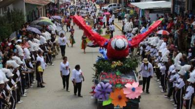 VILLANUEVA. Una hermosa figura de un papagayo, ave nacional, adornó el recorrido del desfile en la ciudad que “endulza a Honduras”.