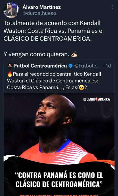 Tras las palabras de Kendall Waston, periodistas de Panamá reaccionaron y señalaron que el clásico centroamericano ya es Costa Rica vs Panamá y no el Costa Rica vs Honduras.