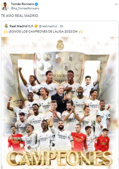 Tomás Roncero de Diario AS dejó su mensaje al Real Madrid.