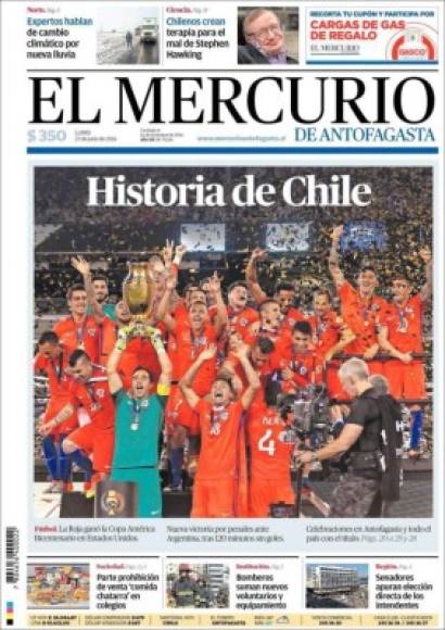 Diario El Mercurio, 'Historia de Chile' referente al logro alcanzado en los 100 años de la Copa Centenario.
