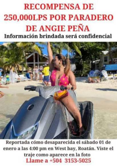 Angie Peña, de 23 años, desapareció el 1 de enero de 2022, luego de subir a una moto acuática para dar un paseo en el Caribe.