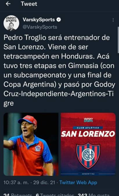 Los cuatro títulos de Pedro Troglio con Olimpia en Honduras han sido claves para que San Lorenzo se fijara en el estratega argentino.