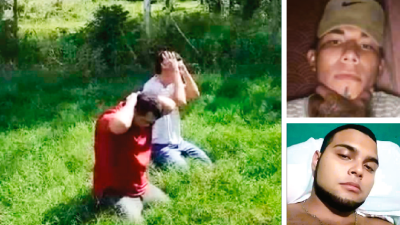 En el video se observa cuando a los dos hombres que están de rodillas les disparan, según se conoció son Carlos Daniel Ramírez Aguilar y Fernando José López Espinoza.