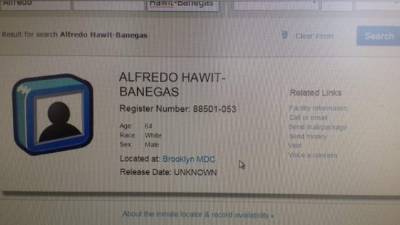 Esta es la ficha que identifica a Hawit en una cárcel de Brooklyn, Nueva York