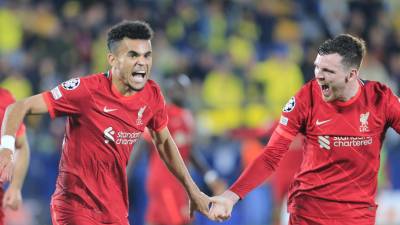 El colombiano Luis Díaz celebrando su gol ante Villarreal.
