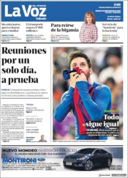 Diario La Voz del Interior (Argentina) - “Todo sigue igual”. “Un año más. Messi anunció que se queda en el Barcelona. Y criticó a la dirigencia del club catalán”.