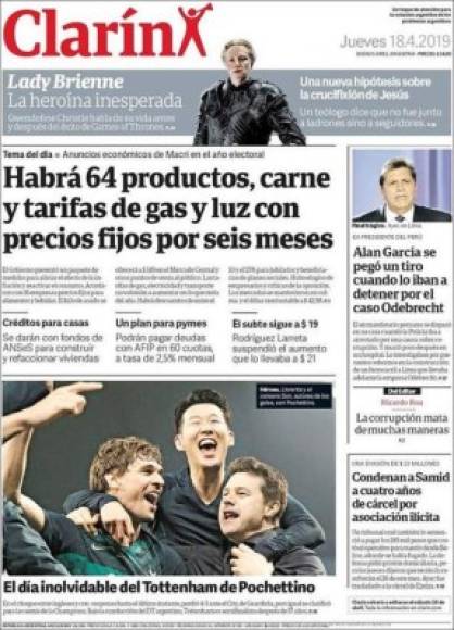 Clarín - El diario argentino destaca en portada 'El día inolvidable del Tottenham de Pochettino'.
