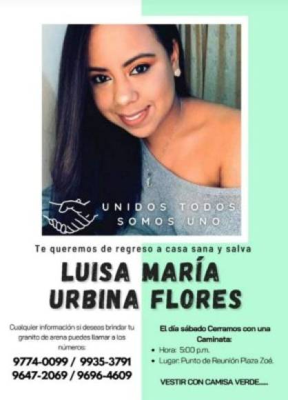 Los pobladores, amigos y vecinos están unidos en oración para que Luisa Urbina regrese a su hogar sana y salva.