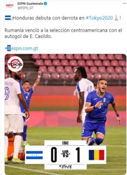 ESPN en su cuenta de Guatemala - “¡Honduras debuta con derrota en Tokyo2020”.