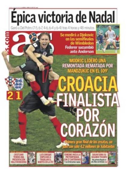 Portada del diario AS: 'Croacia finalista por corazón'.