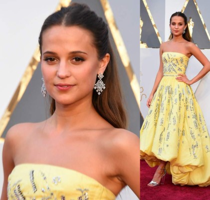 Alicia Vikander, nominada a mejor actriz de reparto por 'La chica danesa' luce bella en un vestido de Louis Vuitton.