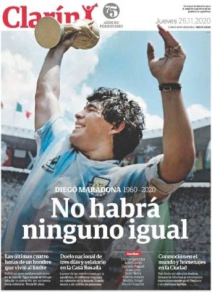 El Clarín de Argentina - 'No habrá ninguno igual'.