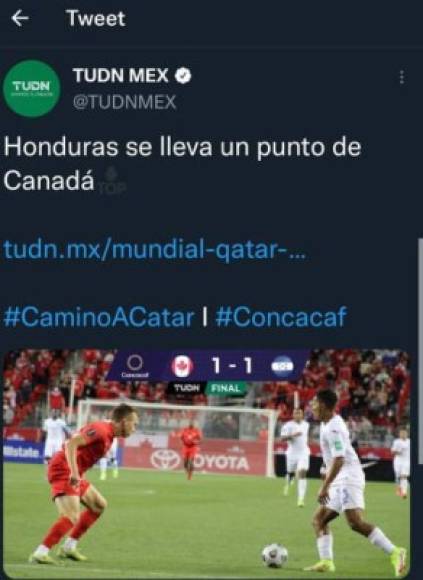 TUDN México señaló que Honduras se llevó un punto de Canadá.