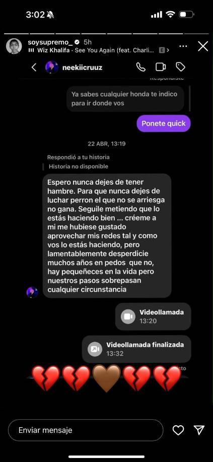 ”Espero nunca dejes de tener hambre. Para que nunca dejes de luchar perron, el que no se arriesga no gana. Seguile metiendo que lo estás haciendo bien ... créeme a mi me hubiese gustado aprovechar mis redes tal y como vos lo estás haciendo, pero lamentablemente desperdicie muchos años en asuntos que no, hay pequeñeces en la vida pero nuestros pasos sobrepasan cualquier circunstancia”, dice el texto compartido.