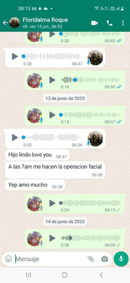 Este fue el último mensaje que Floridalma Roque le envió a su hijo José el martes 13 de junio, la última vez que alguien supo algo de ella.