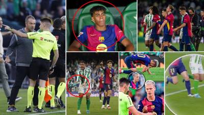 Las imágenes que dejó el amargo empate del Barcelona (2-2) contra el Betis en la jornada 16 de la Liga Española 2024-2025. Hansi Flick fue expulsado por tremenda bronca y la tristeza de Lamine Yamal.