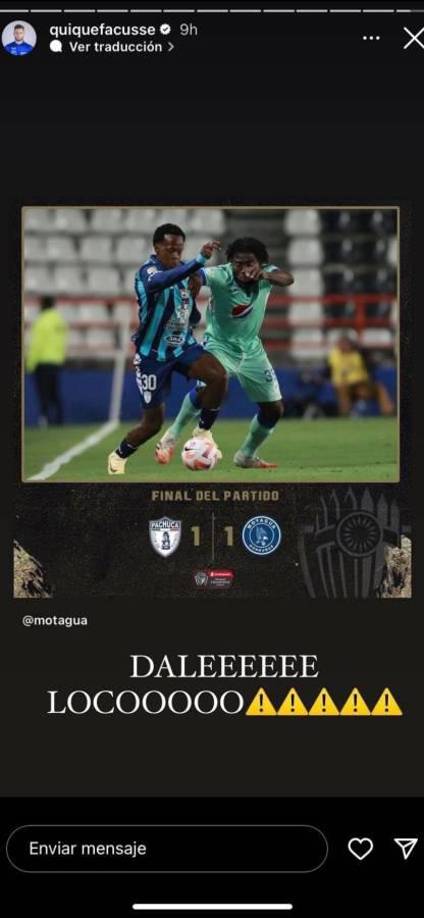 “Dale loco”: Enrique Faccusse, uno de los porteros de Motagua, se mostró emocionado con su mensaje en Instagram.