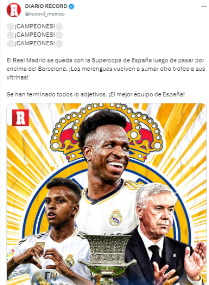 “Se han terminado todos los adjetivos. ¡El mejor equipo de España!”, comentaron en Diario Récord.