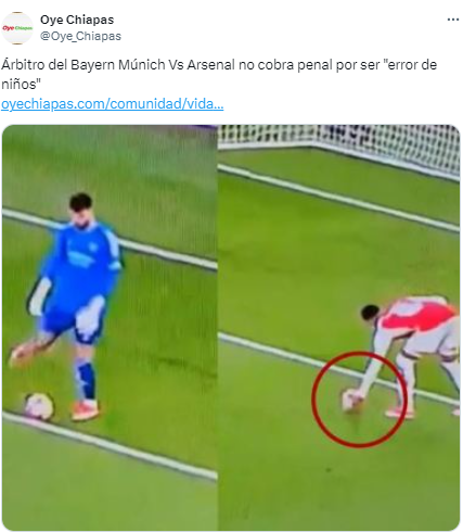 “Árbitro del Bayern Múnich Vs Arsenal no cobra penal por ser “error de niños”