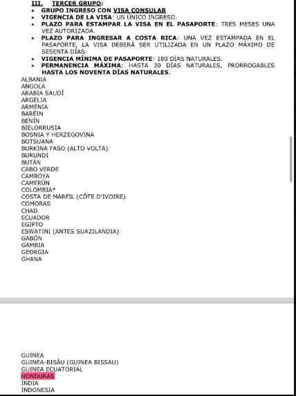 Costa Rica solicitará visa a hondureños que deseen ingresar