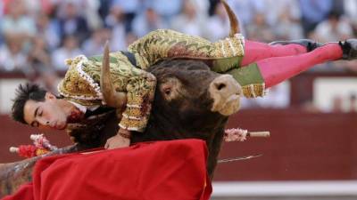 En la imagen. momento de la cornada de Jiménez Fortes el pasado 14 de mayo en Madrid. Volvió a sufrir un percance similar.