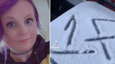 La influencer canadiense descubrió un escalofriante mensaje frente a su casa.