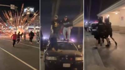 En redes sociales circularon varios videos del caos vivido en Huntington Beach.