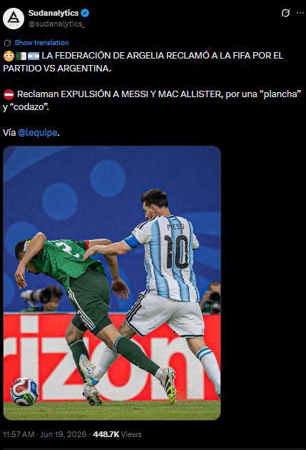 Argelia no se calla: hace denuncia ante la FIFA por lo que hizo Messi y Argentina