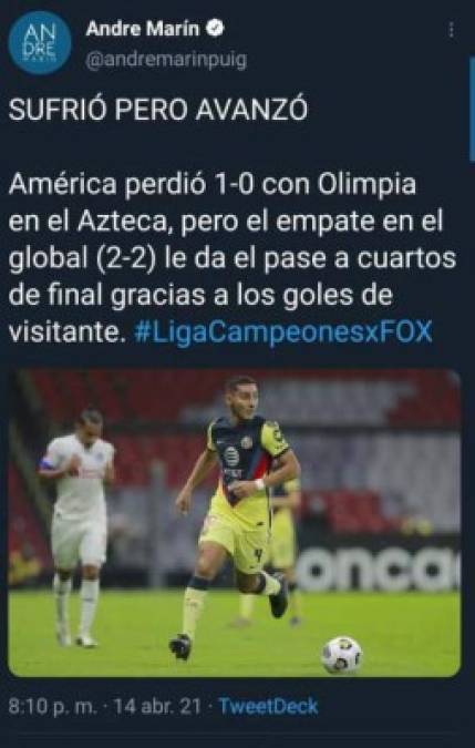 André Marín: Periodista de Fox Sports señaló que América sufrió ante Olimpia.