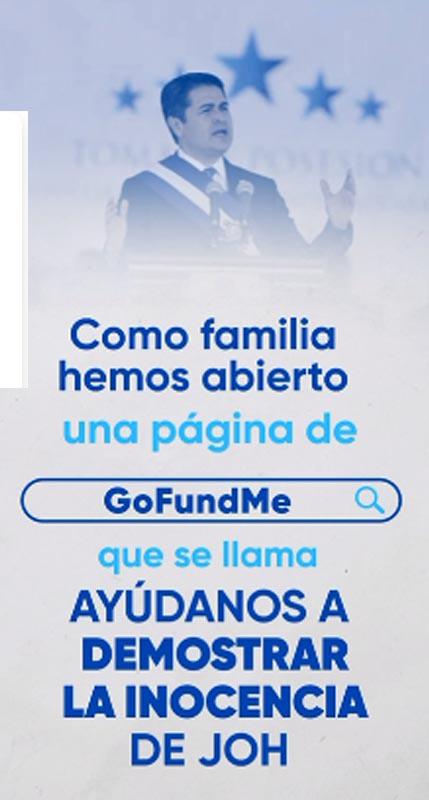 Diseño de la campaña para recaudar dinero para defender al expresidente Juan Orlando Hernández.