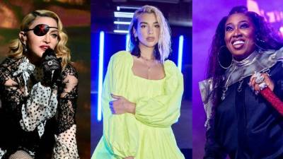 Las cantantes Madonna, Dua Lipa y Missy Elliott.
