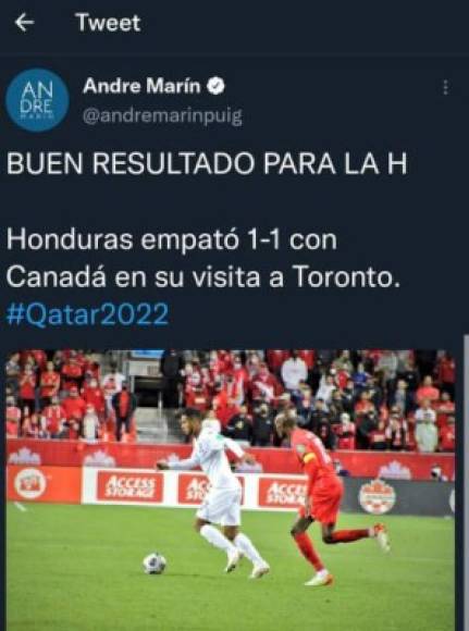 El periodista mexicano André Marin de Fox Sports señaló que Honduras obtuvo un buen resultado en Canadá.
