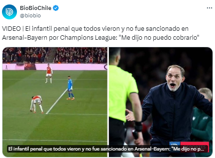 “El infantil penal que todos vieron y no fue sancionado en Arsenal-Bayern por Champions League: “Me dijo no puedo cobrarlo”