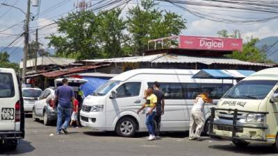 Unidades de las rutas urbanas en el centro de la ciudad. El número de pasajeros ha disminuido en un 50%. Foto: Amílcar Izaguirre.