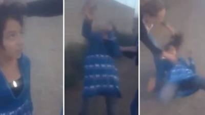 Las imágenes captan a una joven que es acosada por al menos dos jovencitas más y un compañero, quien es el encargado de grabar varias agresiones desde un teléfono celular. En el video se observa la agresión física. Foto AztecaNoticias.com.mx