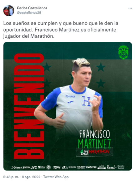 Un futbolista extranjero se pronuncia: Lo que se dice en las redes tras fichaje de Francisco Martínez por Marathón