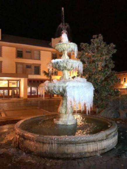 Los habitantes del norte de Florida compartieron en redes sociales imágenes de estatuas y monumentos congelados debido a las bajas temperaturas que azotan la zona por la tormenta Greyson.