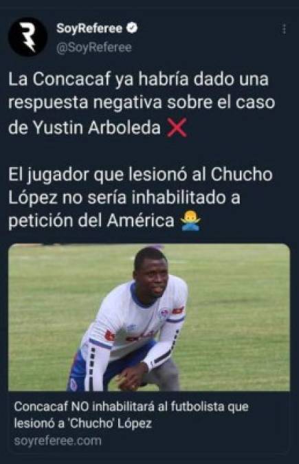Cabe señalar que el América no apelará la decisión de la Concacaf respecto a la no inhabilitación de Yustin Arboleda.