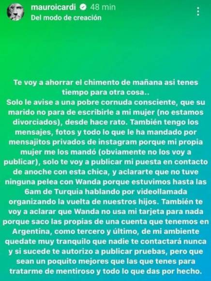 Historia de Instagram del futbolista argentino Mauro Icardi, con el mensaje antes expresado hacia el paparazzi mexicano.