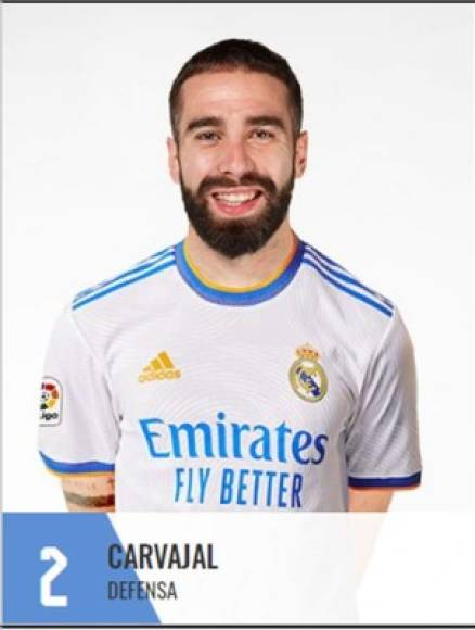 Dani Carvajal - El lateral derecho español con el número 2 en el Real Madrid.