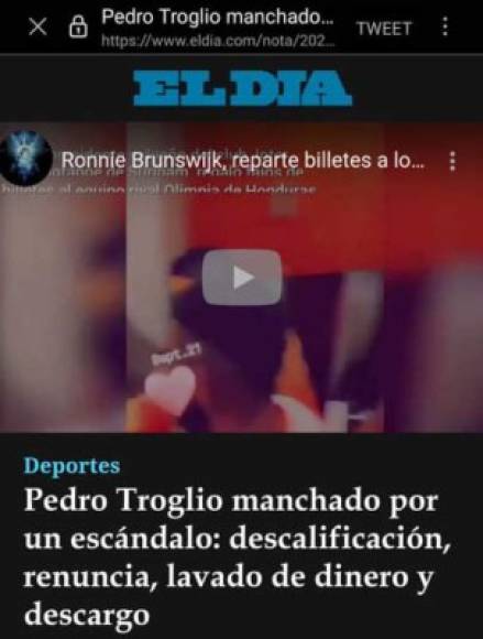 El Día de Argentina: 'Pedro Troglio manchado por un escándalo: Descalificación, renuncia, lavado de dinero y descargo'.