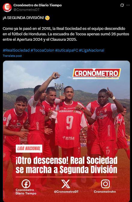 Prensa reacciona: esto dicen tras nuevo descenso de Real Sociedad en Honduras