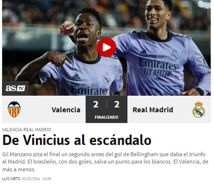 Diario As de España: “De Vinicius al escándalo”.