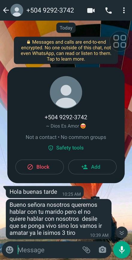 Mas mensajes de los extorsionadores.