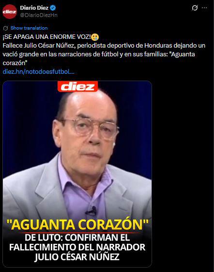 Dolorosos mensajes: Consternación en Honduras por muerte de Julio César Núñez