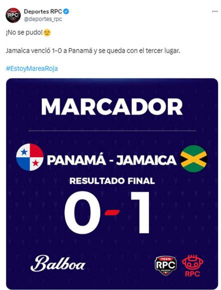 Deportes RPC - “¡No se pudo! Jamaica venció 1-0 a Panamá y se queda con el tercer lugar”.