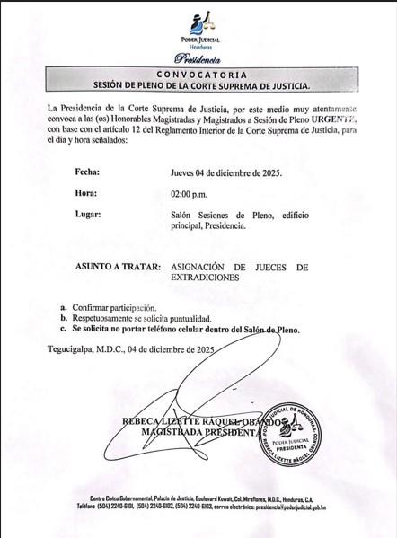 La convocatoria de la Corte Suprema de Justicia.