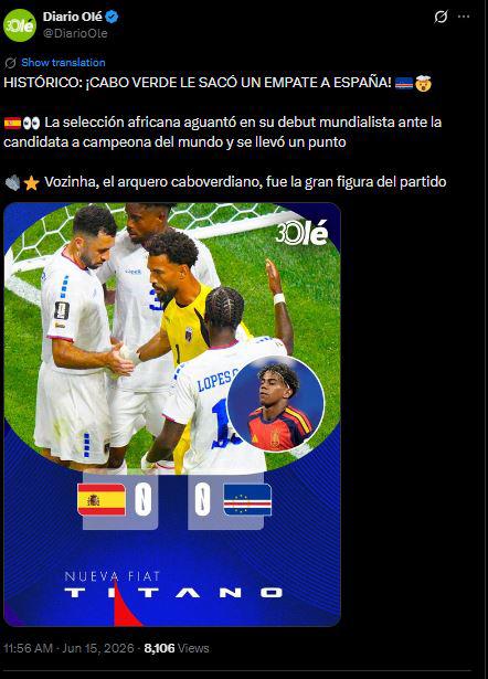 Indignación por España tras su debut en el Mundial y esto dicen de Cabo Verde