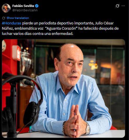 Dolorosos mensajes: Consternación en Honduras por muerte de Julio César Núñez