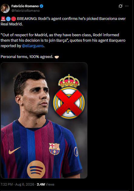 Real Madrid agita el mercado, Rodri toma decisión y Barcelona cierra acuerdo